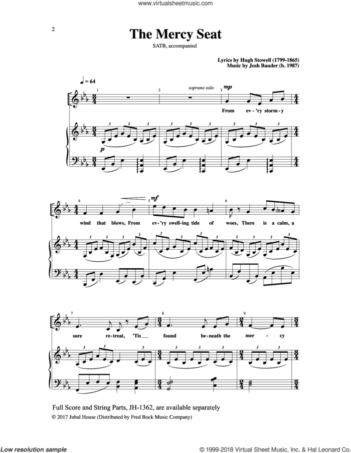 The Mercy Seat sheet music for choir (SATB: soprano, alto, tenor, bass) by Hugh Stowell and Josh Bauder, intermediate skill level