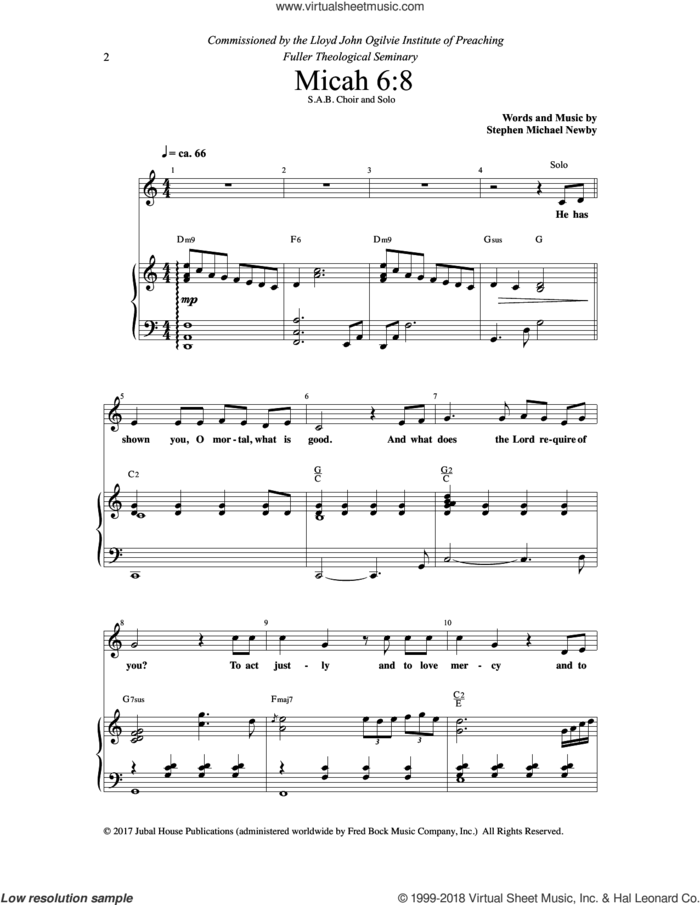 Micah 6:8/ For I Desire Mercy sheet music for choir (SAB: soprano, alto, bass) by Stephen Michael Newby, intermediate skill level