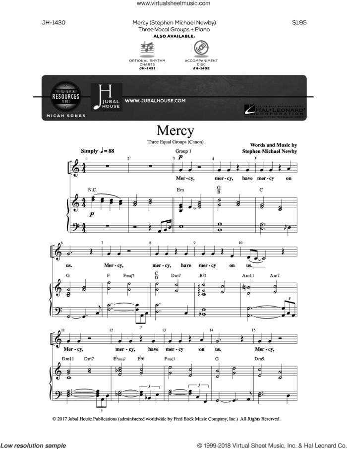 Mercy sheet music for choir (3-Part Mixed) by Stephen Michael Newby, intermediate skill level