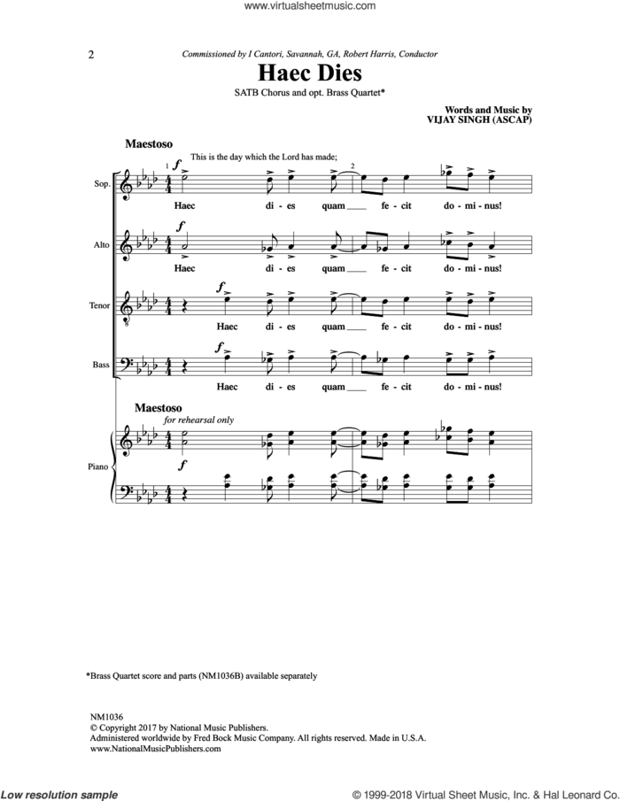 Haec Dies sheet music for choir (SATB: soprano, alto, tenor, bass) by Vijay Singh, intermediate skill level