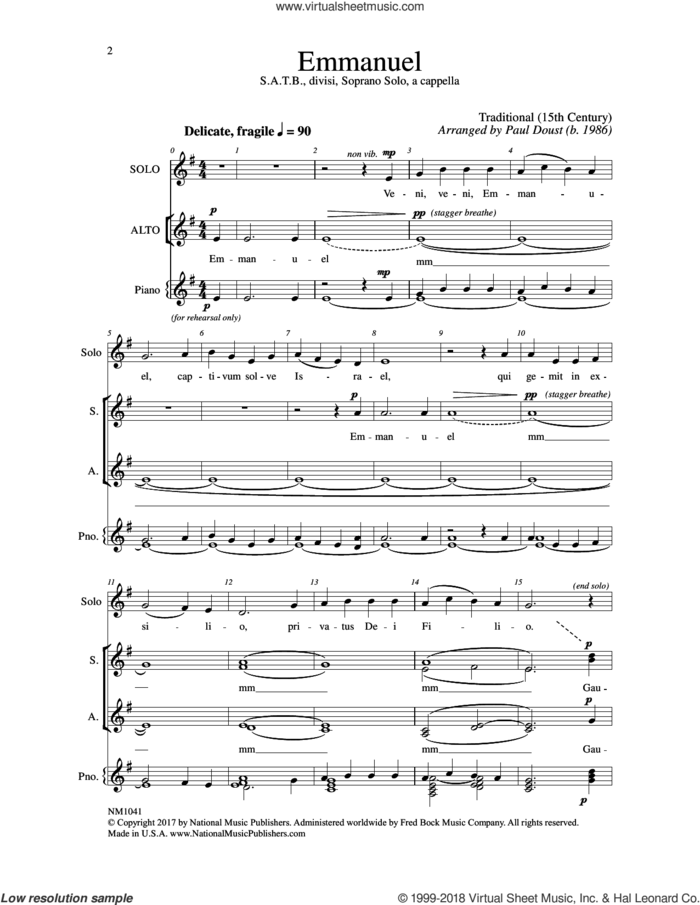Emmanuel sheet music for choir (SATB: soprano, alto, tenor, bass) by Paul Doust, intermediate skill level