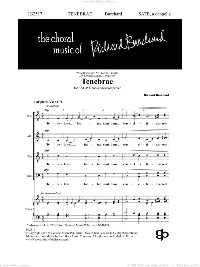 Tenebrae sheet music for choir (SATB: soprano, alto, tenor, bass) by Richard Burchard, intermediate skill level