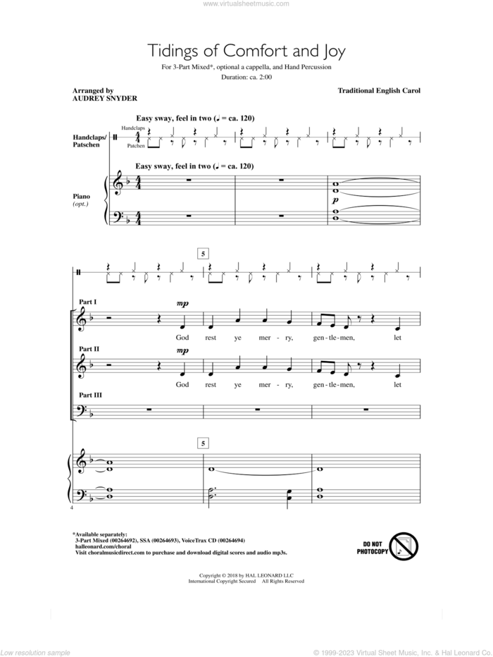 Tidings Of Comfort And Joy sheet music for choir (3-Part Mixed) by Audrey Snyder and Miscellaneous, intermediate skill level