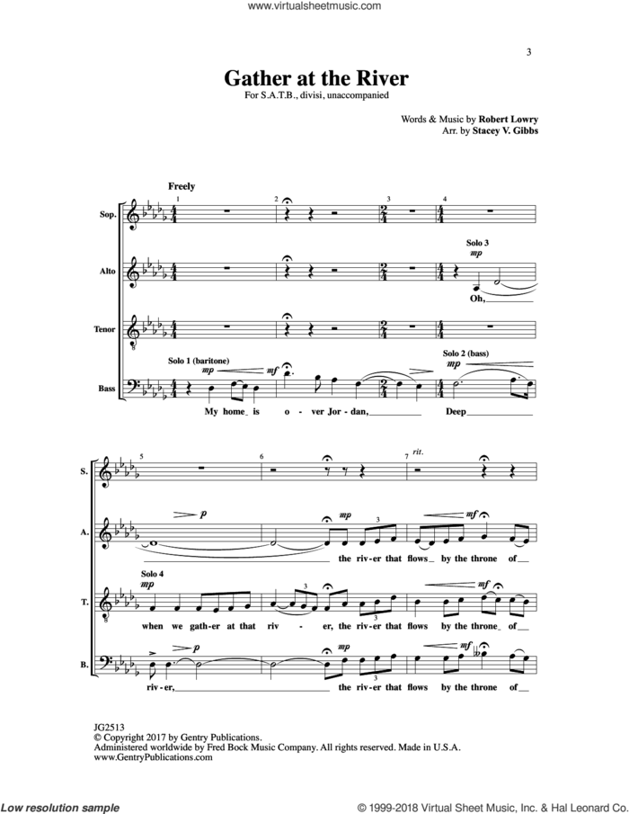Gather at the River sheet music for choir (SATB: soprano, alto, tenor, bass) by Robert Lowry and Stacey V. Gibbs, intermediate skill level