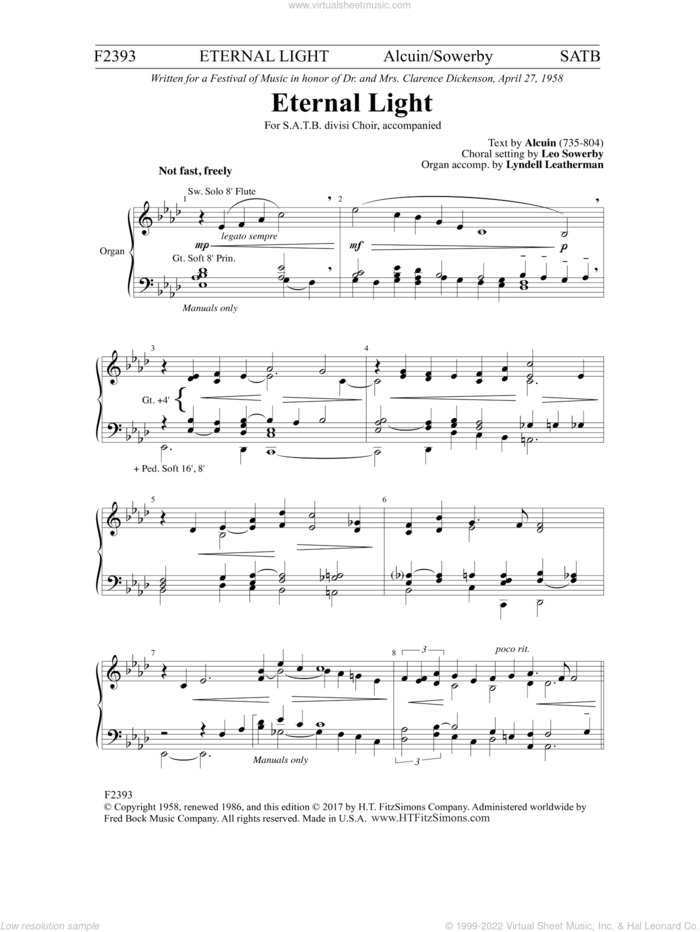 Eternal Light sheet music for choir (SATB: soprano, alto, tenor, bass) by Leo Sowerby, Alcuin and Lyndell Leatherman, intermediate skill level