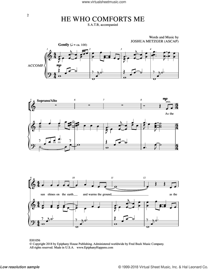 He Who Comforts Me sheet music for choir (SATB: soprano, alto, tenor, bass) by Joshua Metzger, intermediate skill level
