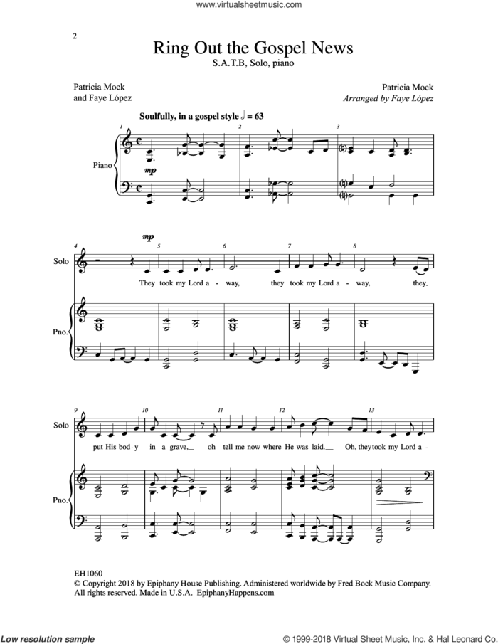 Ring Out the Gospel News sheet music for choir (SATB: soprano, alto, tenor, bass) by Patricia Mock and Faye Lopez, intermediate skill level