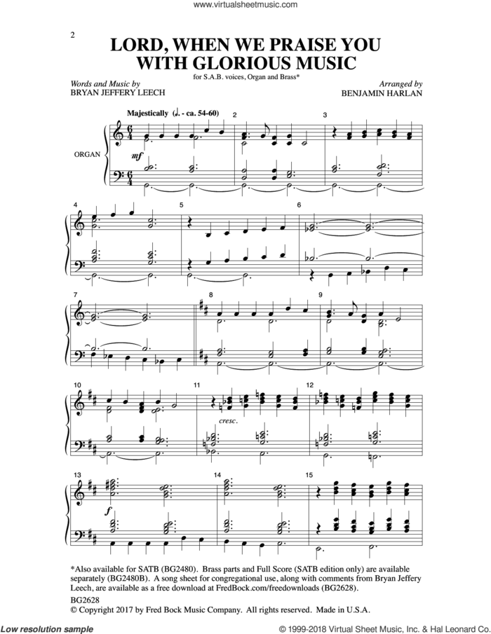 Lord, When We Praise You with Glorious Music sheet music for choir (SAB: soprano, alto, bass) by Benjamin Harlan and Bryan Jeffery Leech, intermediate skill level