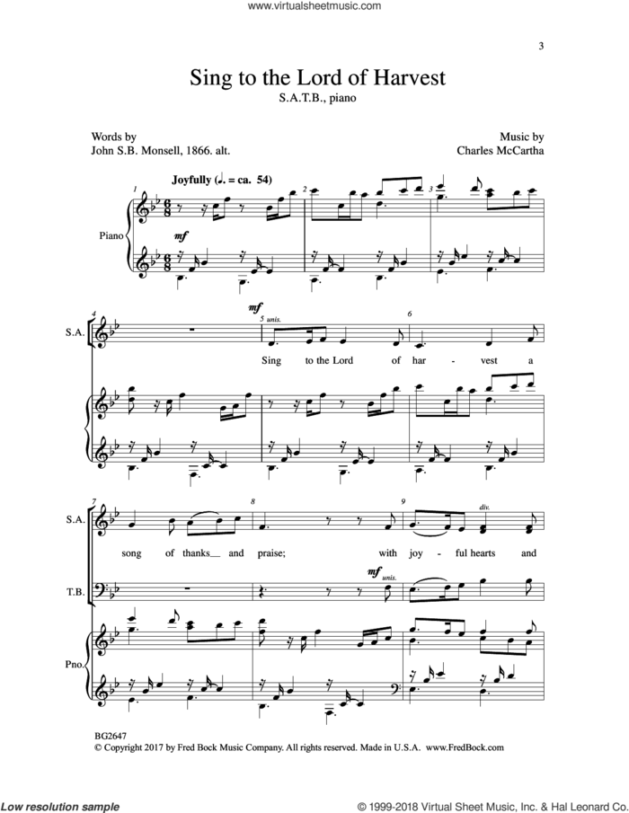 Sing to the Lord of Harvest sheet music for choir (SATB: soprano, alto, tenor, bass) by Charles McCartha, intermediate skill level