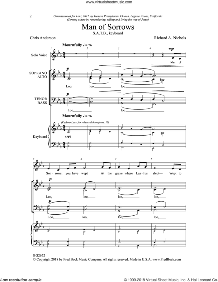 Man of Sorrows sheet music for choir (SATB: soprano, alto, tenor, bass) by Chris Anderson and Richard A. Nichols, intermediate skill level