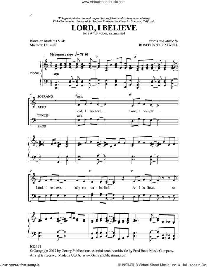 Lord, I Believe sheet music for choir (SATB: soprano, alto, tenor, bass) by Rosephanye Powell, intermediate skill level
