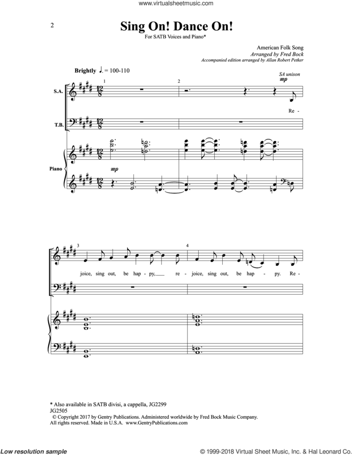 Sing On! Dance On! sheet music for choir (SATB: soprano, alto, tenor, bass) by Fred Bock, intermediate skill level