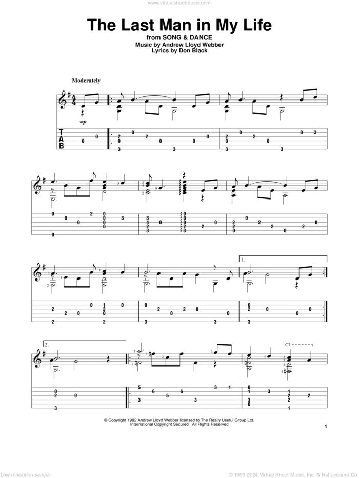 The Last Man In My Life sheet music for guitar solo by Andrew Lloyd Webber and Don Black, intermediate skill level