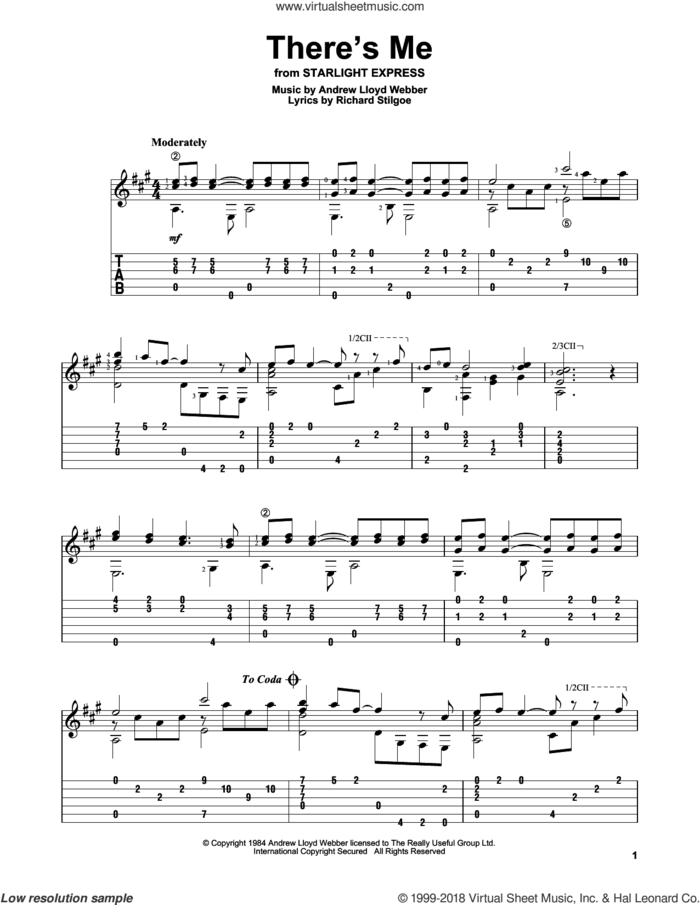 There's Me sheet music for guitar solo by Andrew Lloyd Webber and Richard Stilgoe, intermediate skill level