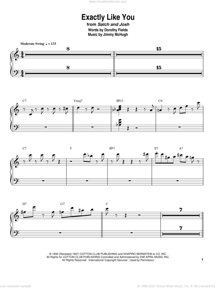 Exactly Like You sheet music for piano solo (transcription) by Count Basie, Dorothy Fields and Jimmy McHugh, intermediate piano (transcription)