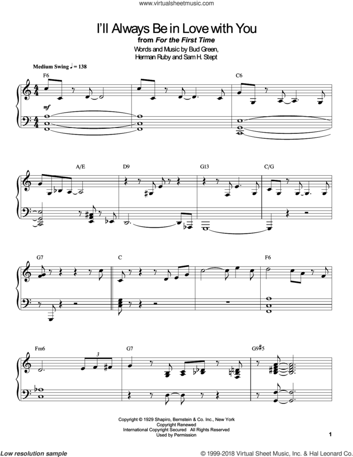 I'll Always Be In Love With You sheet music for piano solo (transcription) by Count Basie, Bud Green and Herman Ruby, intermediate piano (transcription)