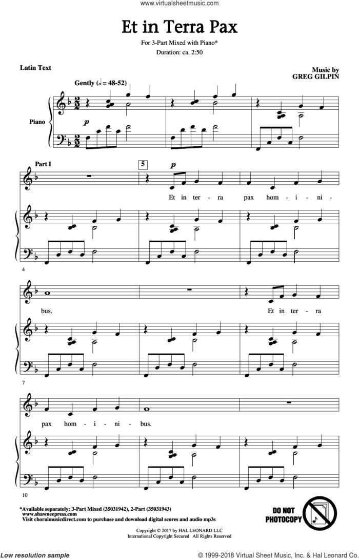 Et In Terra Pax sheet music for choir (3-Part Mixed) by Greg Gilpin, intermediate skill level