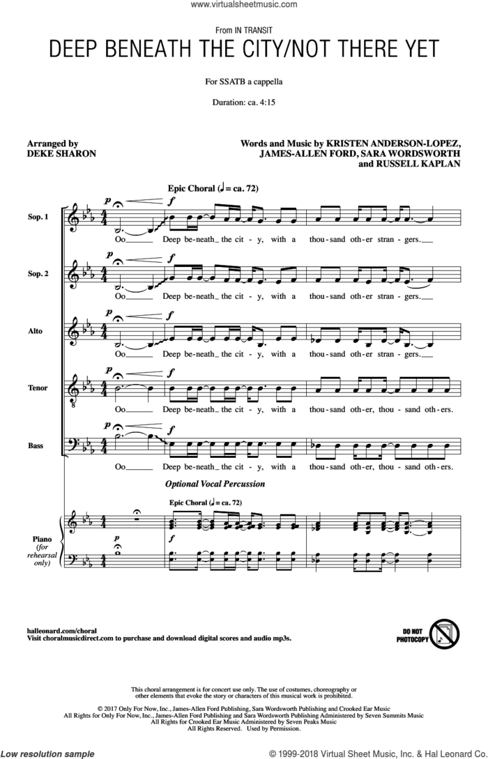 Deep Beneath The City/Not There Yet sheet music for choir (SATB: soprano, alto, tenor, bass) by Kristen Anderson-Lopez, Deke Sharon, James-Allen Ford, Russell Kaplan and Sara Wordsworth, intermediate skill level