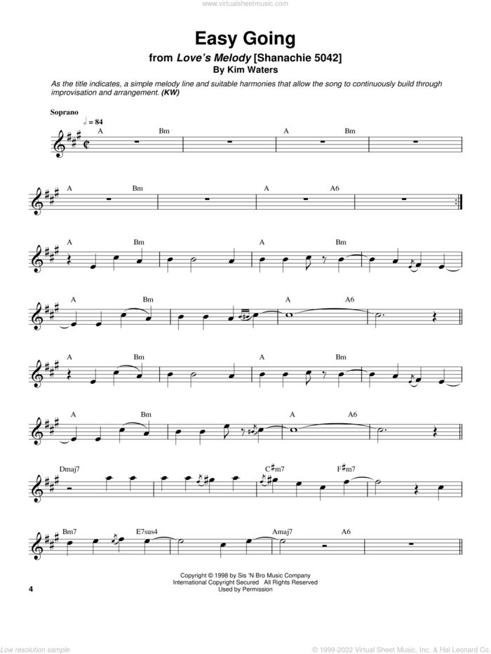 Easy Going sheet music for soprano saxophone solo (transcription) by Kim Waters, intermediate soprano saxophone (transcription)