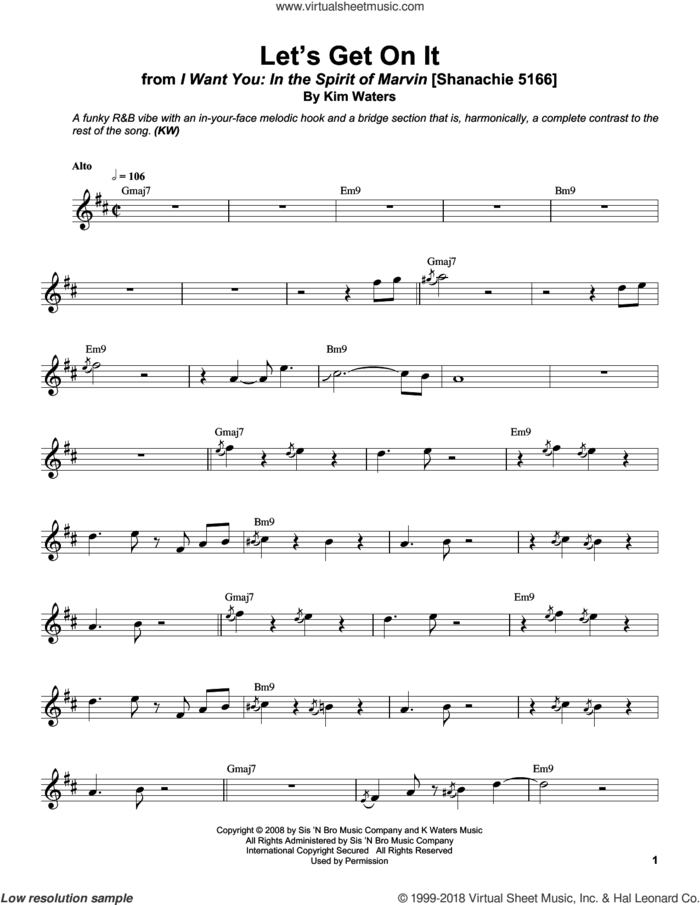 Let's Get On It sheet music for alto saxophone (transcription) by Kim Waters, intermediate skill level