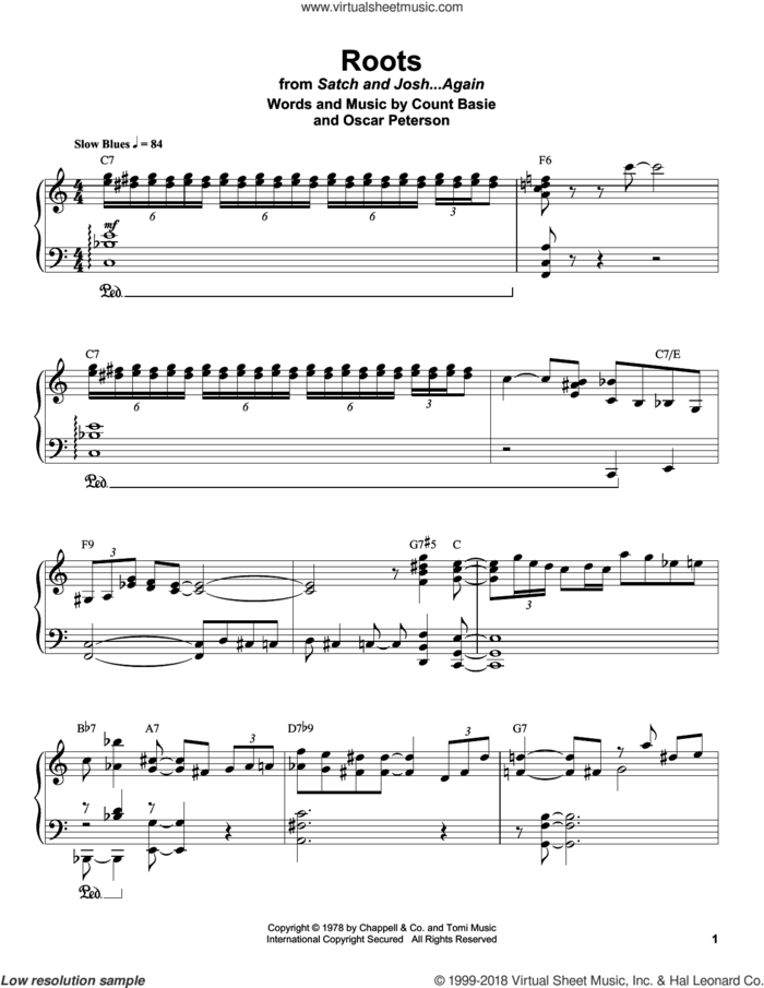Roots sheet music for piano solo (transcription) by Count Basie and Oscar Peterson, intermediate piano (transcription)