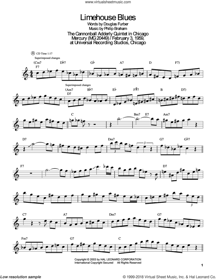 Limehouse Blues sheet music for tenor saxophone solo (transcription) by John Coltrane, Douglas Furber and Philip Braham, intermediate tenor saxophone (transcription)