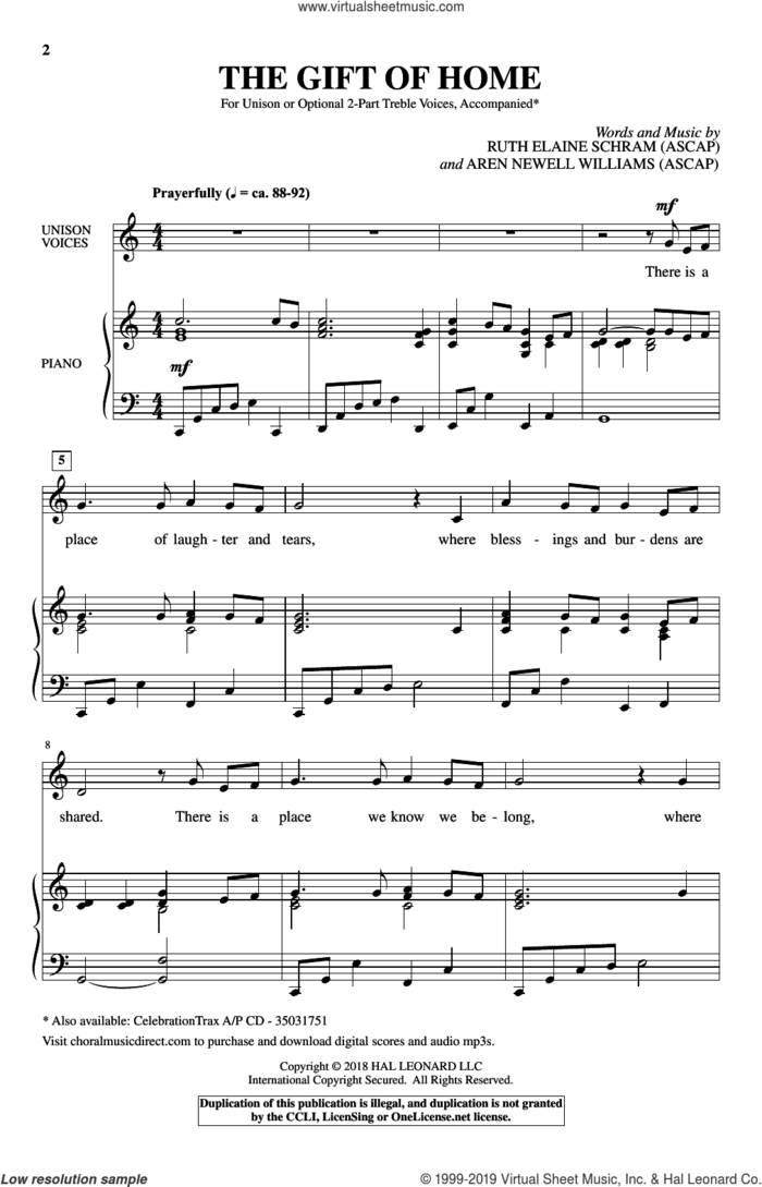 The Gift Of Home sheet music for choir (Unison) by Ruth Elaine Schram and Aren Newell Williams, intermediate skill level