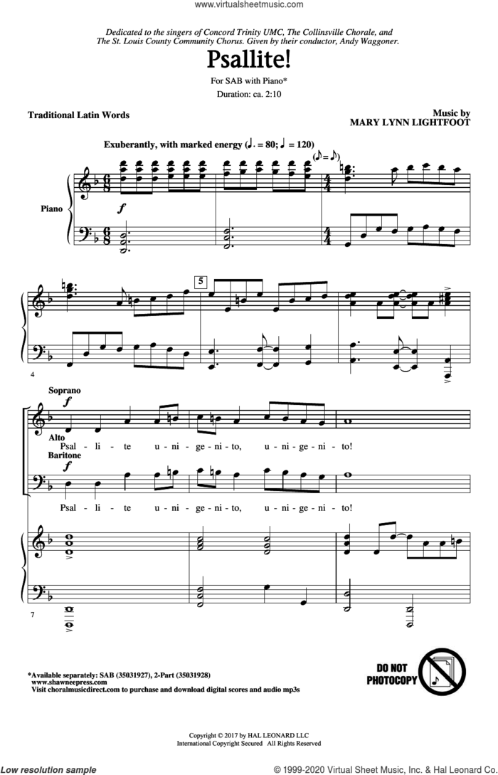 Psallite! sheet music for choir (SAB: soprano, alto, bass) by Mary Lynn Lightfoot and Miscellaneous, intermediate skill level
