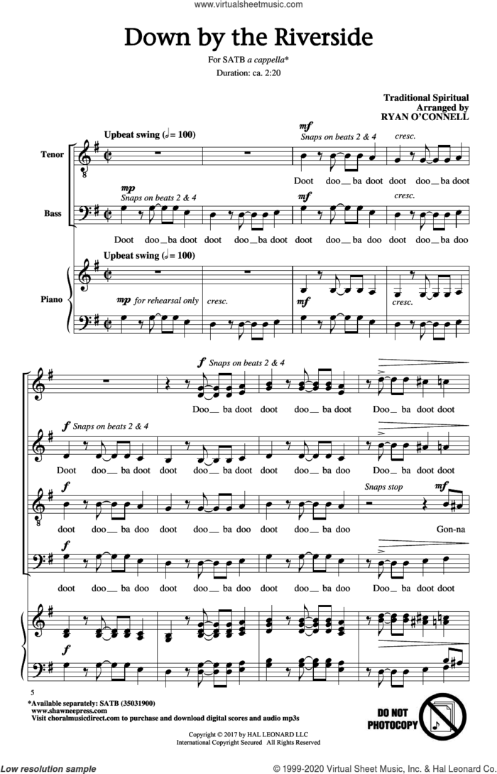 Down By The Riverside sheet music for choir (SATB: soprano, alto, tenor, bass) by Ryan O'Connell and Miscellaneous, intermediate skill level
