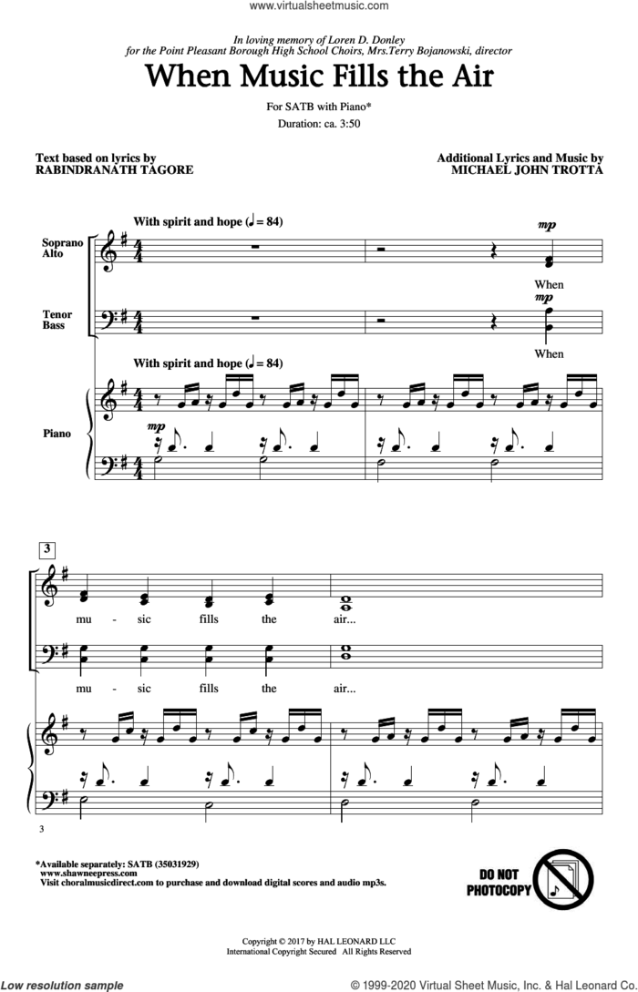 When Music Fills The Air sheet music for choir (SATB: soprano, alto, tenor, bass) by Rabindranath Tagore and Michael John Trotta, intermediate skill level