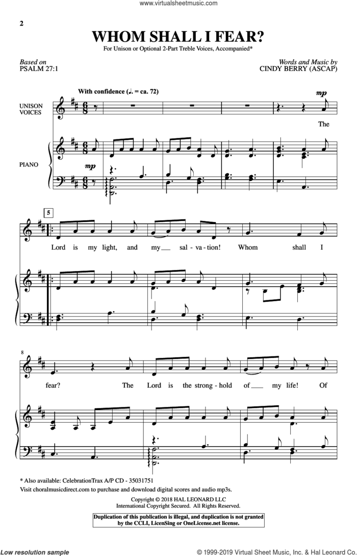 Whom Shall I Fear? sheet music for choir (2-Part) by Cindy Berry, intermediate duet