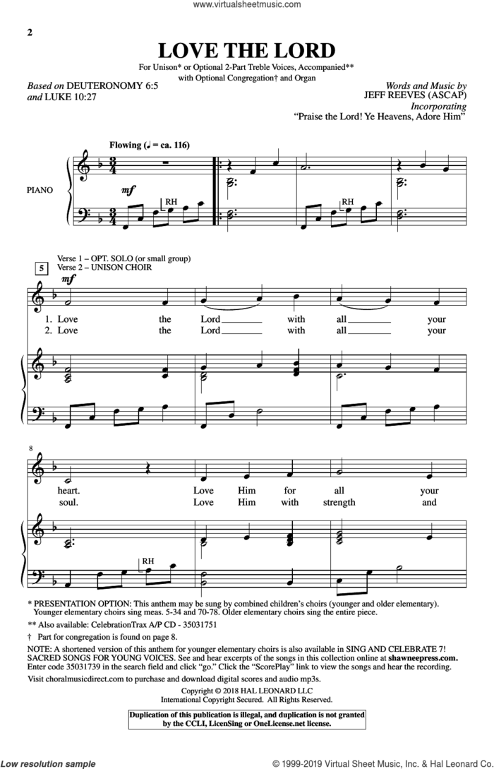 Love The Lord sheet music for choir (Unison) by Jeff Reeves, intermediate skill level