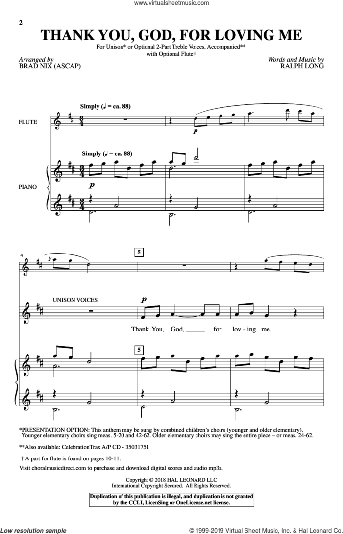 Thank You, God, For Loving Me sheet music for choir (Unison) by Brad Nix and Ralph Long, intermediate skill level