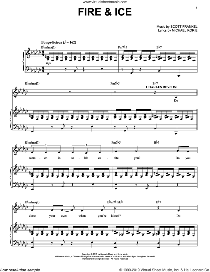 Fire and Ice sheet music for voice and piano by Scott Frankel & Michael Korie, Michael Korie and Scott Frankel, intermediate skill level