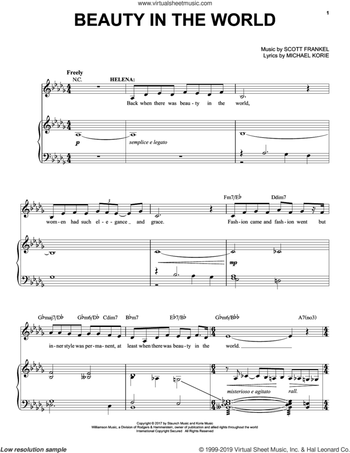 Beauty In The World sheet music for voice and piano by Scott Frankel & Michael Korie, Michael Korie and Scott Frankel, intermediate skill level