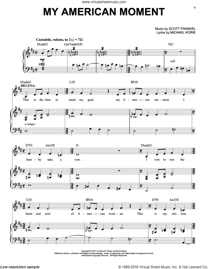 My American Moment sheet music for voice and piano by Scott Frankel & Michael Korie, Michael Korie and Scott Frankel, intermediate skill level