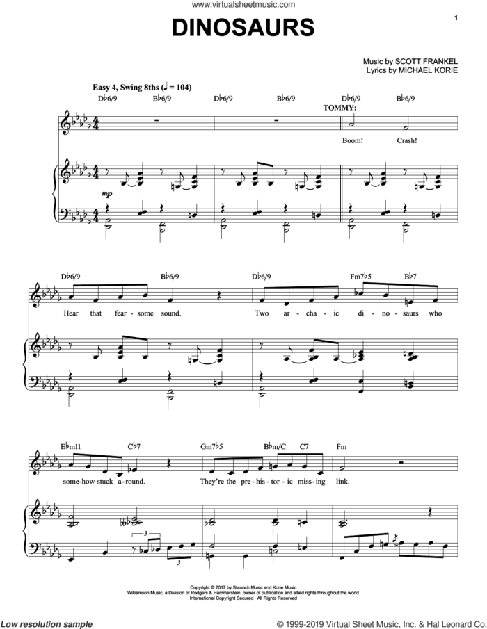Dinosaurs sheet music for voice and piano by Scott Frankel & Michael Korie, Michael Korie and Scott Frankel, intermediate skill level