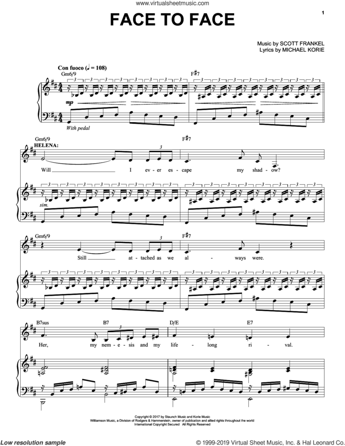 Face To Face sheet music for voice and piano by Scott Frankel & Michael Korie, Michael Korie and Scott Frankel, intermediate skill level