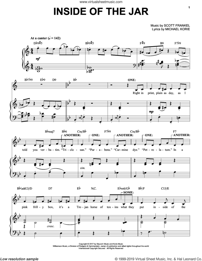 Inside Of The Jar sheet music for voice and piano by Scott Frankel & Michael Korie, Michael Korie and Scott Frankel, intermediate skill level