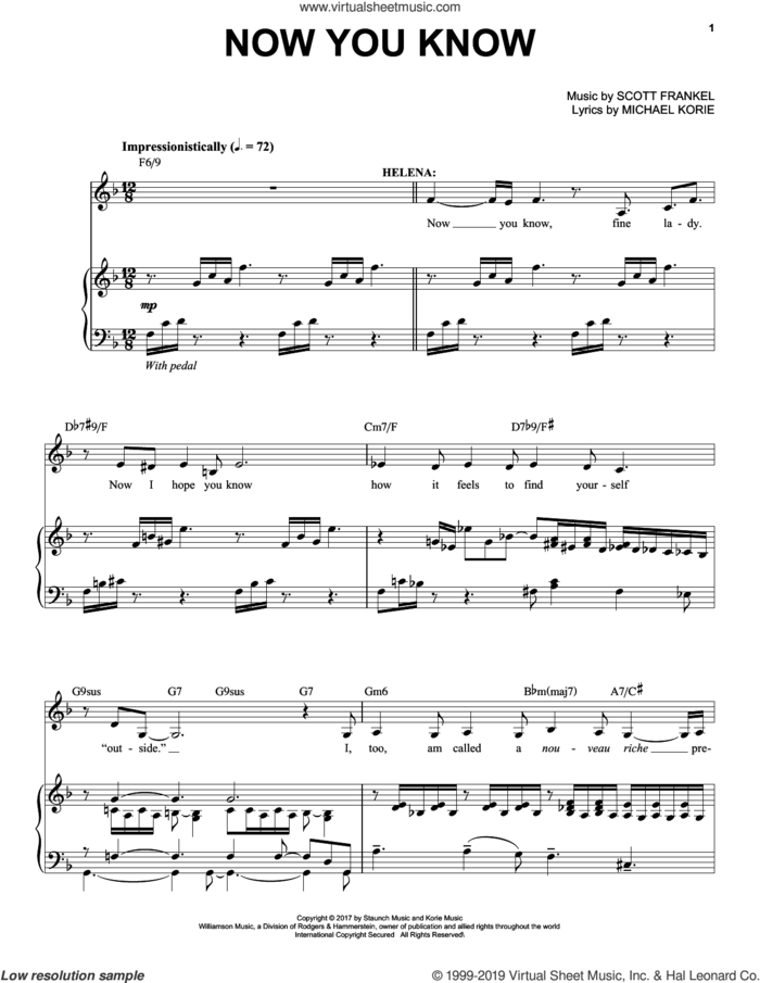 Now You Know sheet music for voice and piano by Scott Frankel & Michael Korie, Michael Korie and Scott Frankel, intermediate skill level