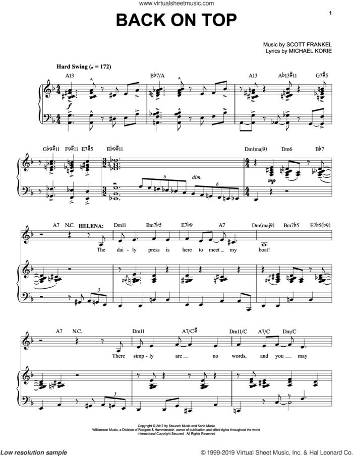 Back On Top sheet music for voice and piano by Scott Frankel & Michael Korie, Michael Korie and Scott Frankel, intermediate skill level