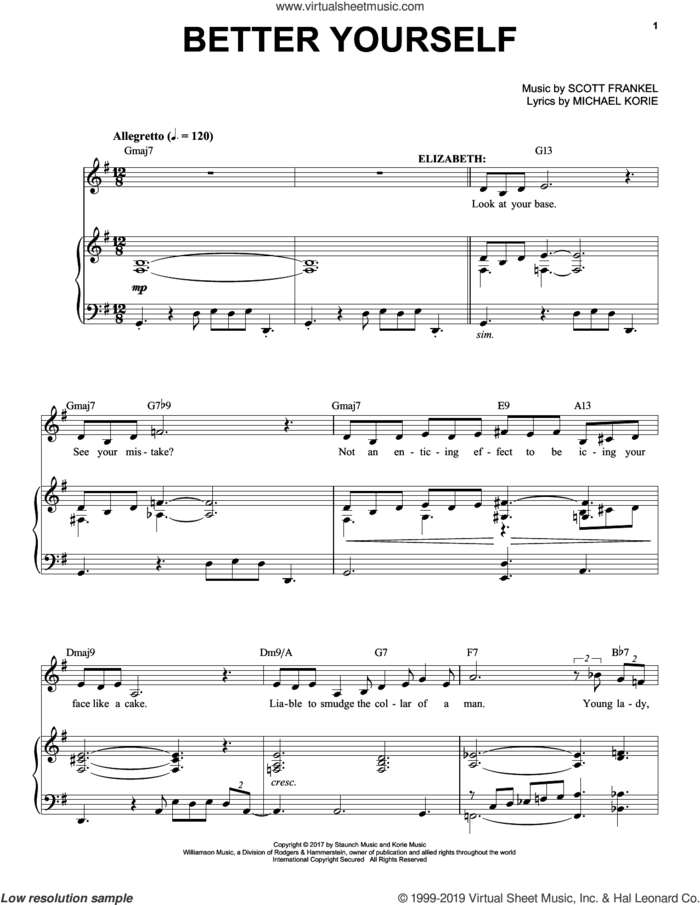Better Yourself sheet music for voice and piano by Scott Frankel & Michael Korie, Michael Korie and Scott Frankel, intermediate skill level