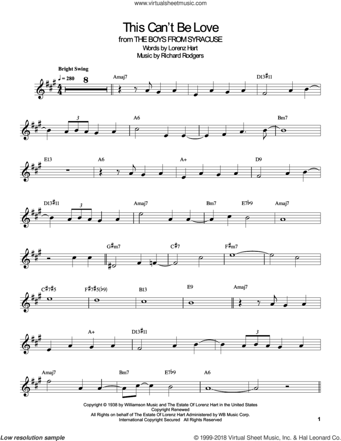 This Can't Be Love sheet music for clarinet solo (transcription) by Buddy DeFranco, Lorenz Hart and Richard Rodgers, intermediate clarinet (transcription)