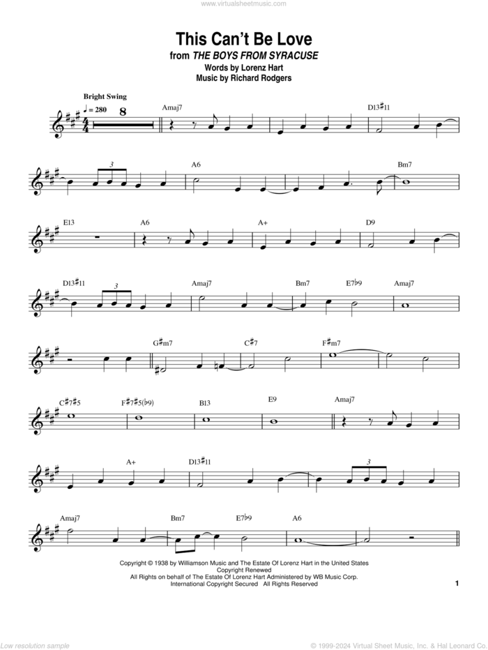 This Can't Be Love sheet music for clarinet solo (transcription) by Buddy DeFranco, Lorenz Hart and Richard Rodgers, intermediate clarinet (transcription)