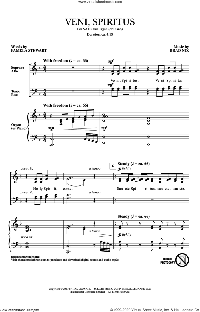 Veni, Spiritus sheet music for choir (SATB: soprano, alto, tenor, bass) by Brad Nix and Pamela Stewart, intermediate skill level