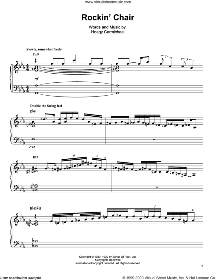 Rockin' Chair sheet music for piano solo (transcription) by Oscar Peterson and Hoagy Carmichael, intermediate piano (transcription)