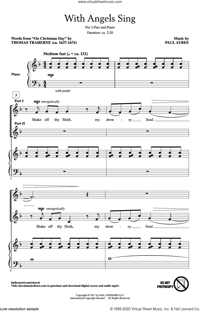 With Angels Sing sheet music for choir (2-Part) by Paul Ayres and Thomas Traherne, intermediate duet