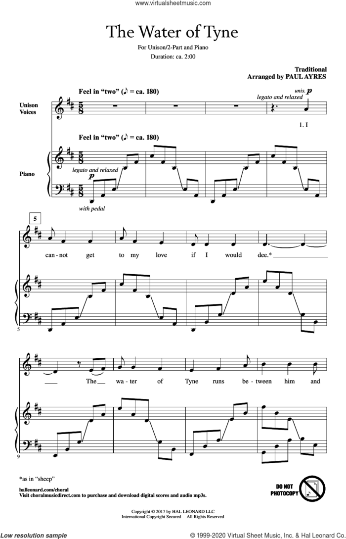 The Water Of Tyne sheet music for choir (Unison) by Paul Ayres and Miscellaneous, intermediate skill level
