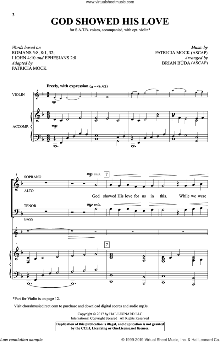 God Showed His Love sheet music for choir (SATB: soprano, alto, tenor, bass) by Patricia Mock, Brian Buda and Scripture, intermediate skill level