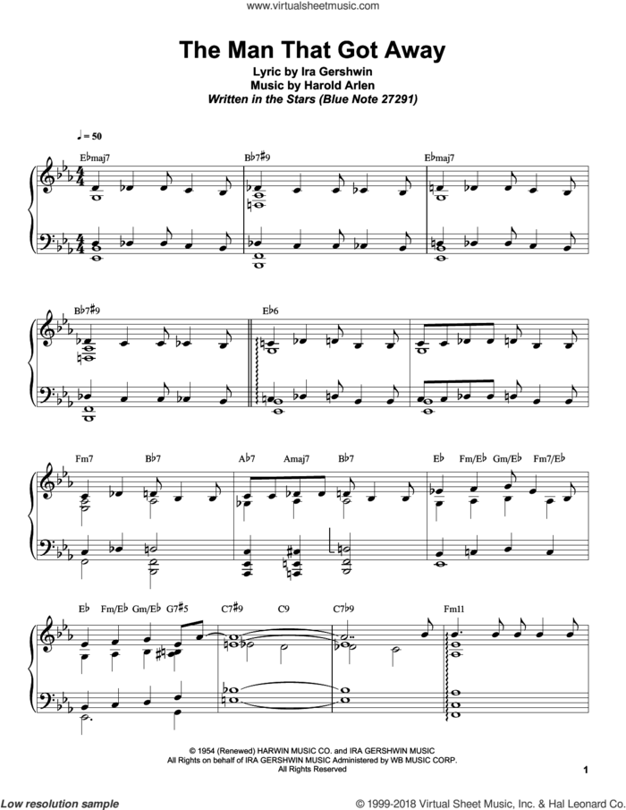 The Man That Got Away sheet music for piano solo (transcription) by Bill Charlap and Harold Arlen, intermediate piano (transcription)